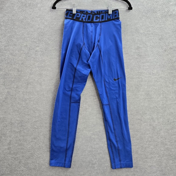 Nike Men Legging M Blue Pro Combat Activewear Swoosh Cropped 23" Inseam - Picture 1 of 13